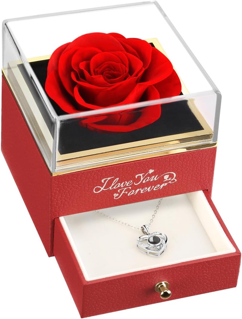ASELFAD Preserved Flowers Real Red Rose with I Love You Necklace - Eternal Rose Gifts for Her at Valentine's Day, Anniversary or Birthday Gifts for Women - Image 3